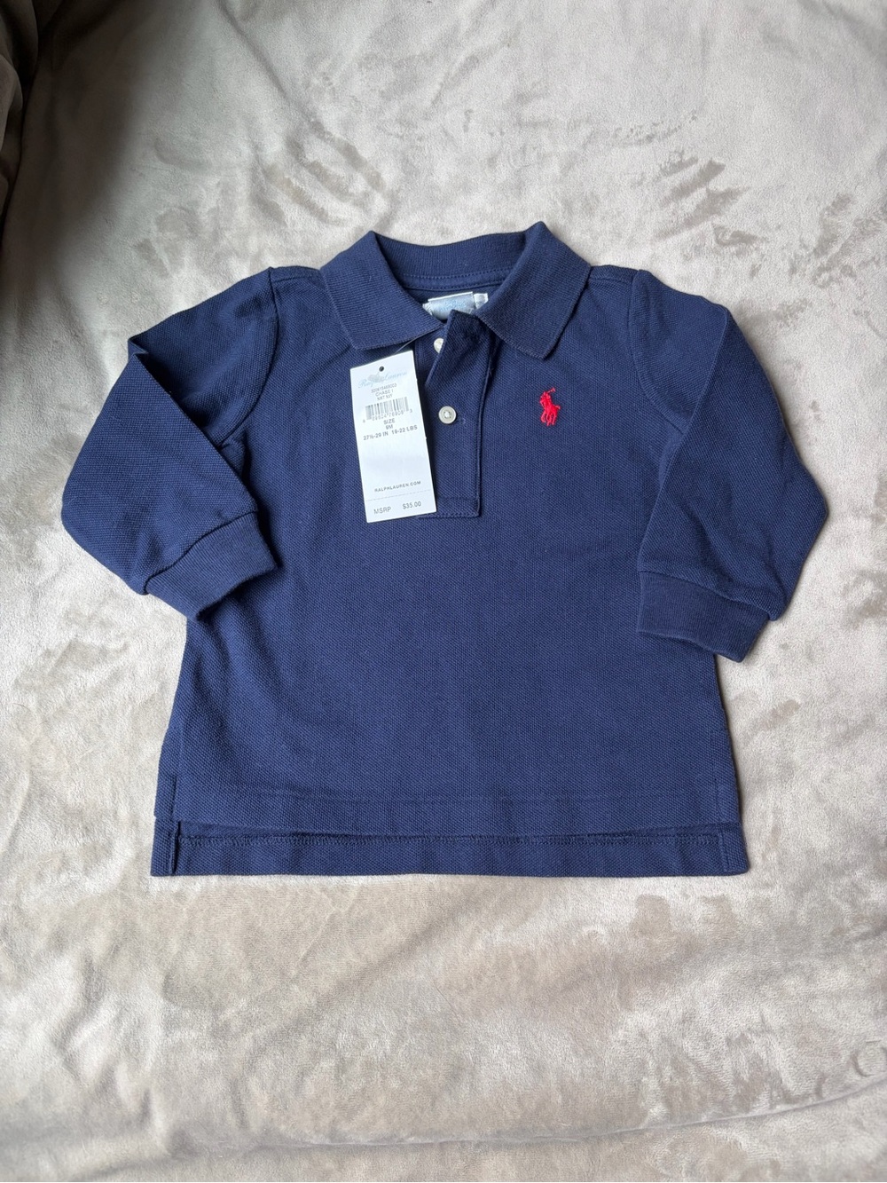 Polo by Ralph Lauren Navy Long-Sleeve Polo with Red Pony Logo